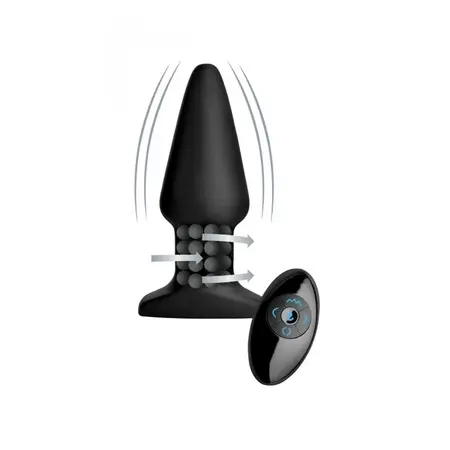 XR Brands Model R Intimni Čep sa Rotirajućim Perlicama, Crni, Silikon