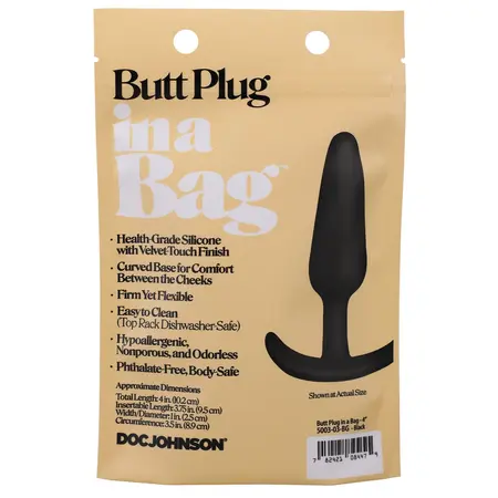Doc Johnson Classic Serija Suženi Čep 10 cm Crni - Kompaktni Model