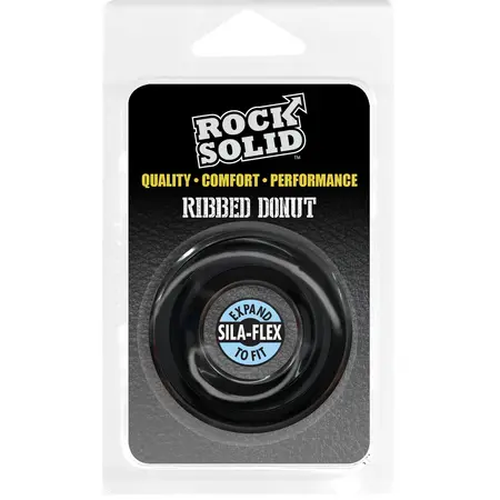 Rock Solid Ribbed Donut Ring - Textured Silicone, Flexible, Black