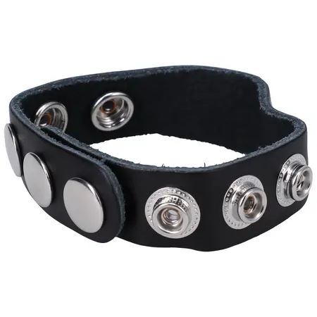 Rock Solid Leather 5 Snap Adjustable Ring - Black, Universal Size