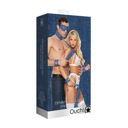Ouch! Denim Bondage Kit - Adjustable Restraint Set, Blue Denim Finish