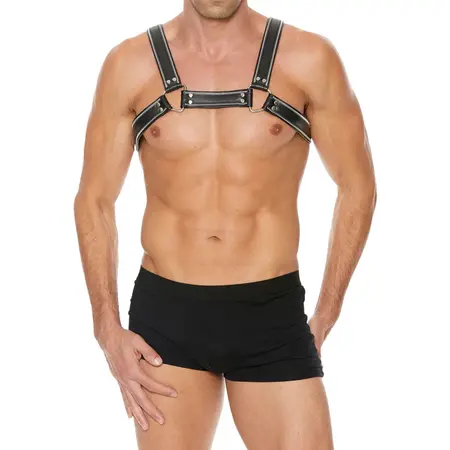 Z Series Leather Chest Bulldog Harness L/XL - Adjustable Straps & Steel Details