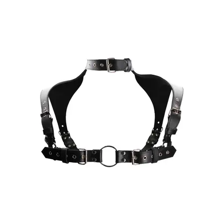Kinksters Leather Adjustable Harness with Neck Collar, Black, Universal Size
