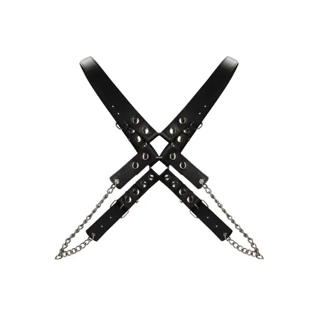 ZADO Men's Leather & Chain Adjustable Chest Harness Black/Silver
