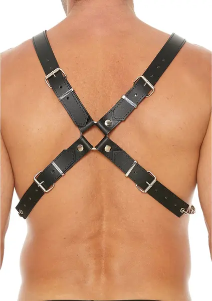 ZADO Men's Leather & Chain Adjustable Chest Harness Black/Silver