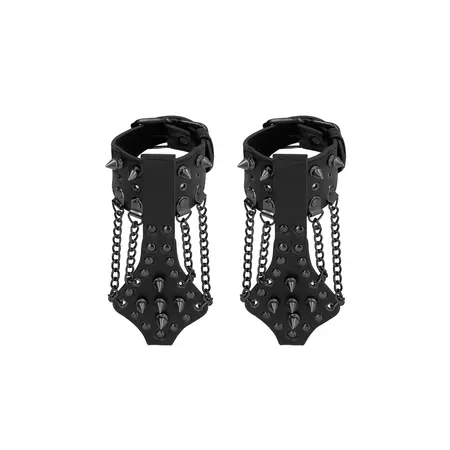 Ouch! Spiked Black Metal Handcuffs with Chains - Adjustable Restraint System