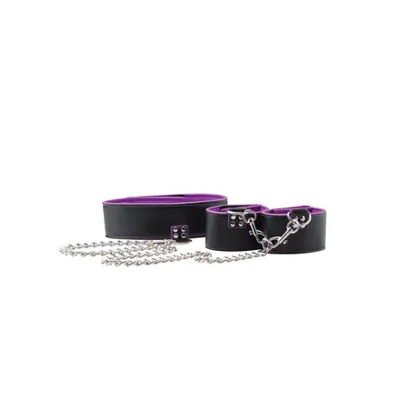 Ouch! Reversible PU Leather & Neoprene Collar with Adjustable Cuffs - Black/Red