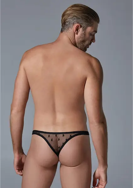 Male Power Star Motif Ultra Sheer Thong S/M - Elastic Waistband