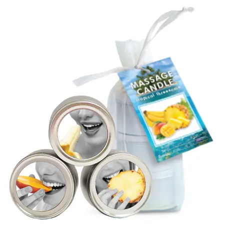 Earthly Body Tropical Trio Massage Candle Set Mango Pineapple Banana 180g