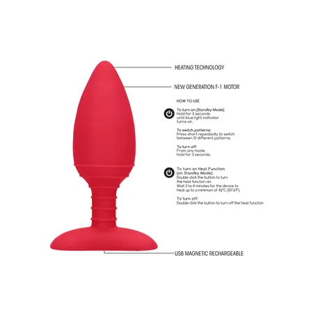 Shots Glow Large Heating Vibrating Plug - Magnetic, Medical Silicone