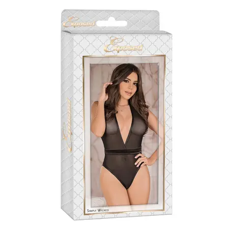 Magic Silk Exposed Deep V Teddy L/XL Satin Mesh Snap Closure