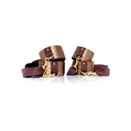 My Desire Quilted Wrist and Ankle Restraint Set Gold Accents Adjustable