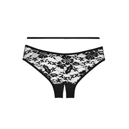 Sweet Heavens Strappy Lace Crotchless Panties One Size Black
