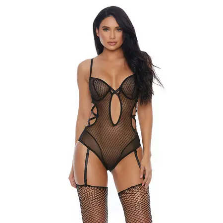 Enticing Vixen Lingerie Teddy S with Garter Straps, Black, Soft Cup
