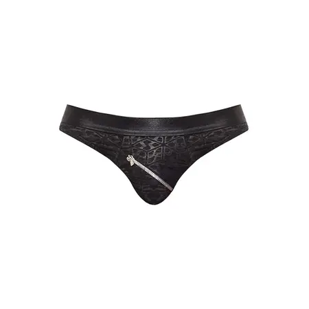 Male Power Zip Bikini M Black Wet Look Stretch Fabric