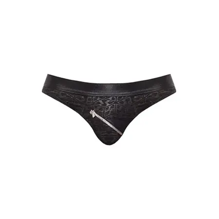 Male Power Zip Bikini L Black Wet Look Diagonal Zippers Comfort Fit