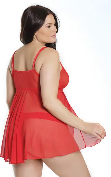 Dreamgirl Lace Trim Babydoll & Thong Set Adjustable Straps One Size