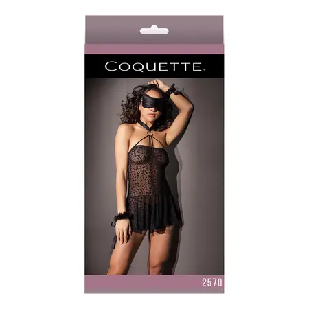 Dreamgirl Leopard Print Babydoll Set with Cuffs and Eye Mask One Size