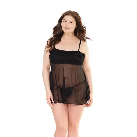 Dreamgirl Babydoll Black Queen Size with Elegant Ruffles