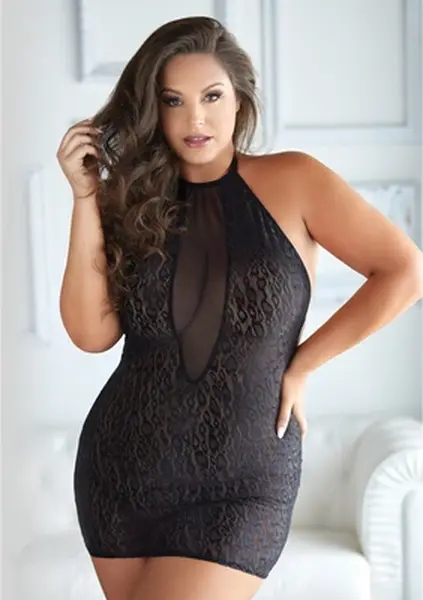 Leg Avenue Halter Dress Leopard Mesh Plus Size 2X/3X Adjustable Back