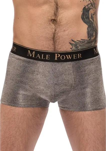 Male Power Viper Pouch Šorts S - Zmijska Koža Metalik Rastegljive Gaćice