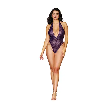Dreamgirl Gold Foil Lace Halter Bodysuit One Size - Adjustable Fit