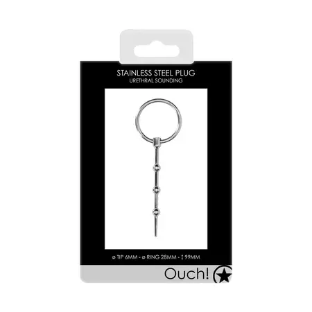 Mystim Metal Urethral Sounding Rod with O-Ring, Silver, 9 cm