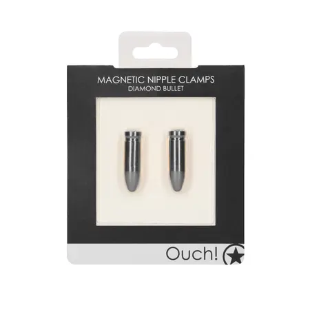 Metallic Diamond Magnetic Nipple Clamps with Bullet Detail, Silver Finish