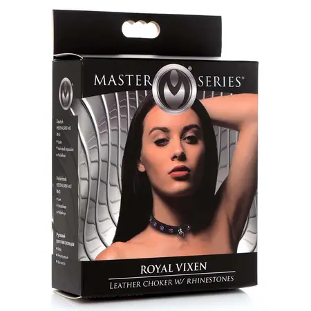 Royal Vixen Leather Collar with Rhinestones Adjustable Black-Purple 18.5in