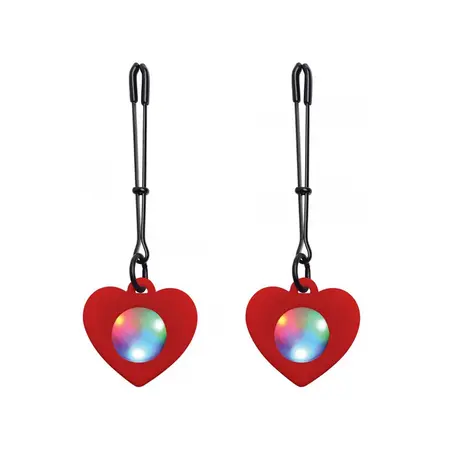 Light Up Silicone Heart LED Tweezers Clamps - Adjustable Black Model