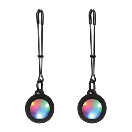 Light Up Silicone Tweezer Nipple Clamps with LED Illumination - Black