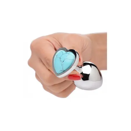 Master Series Turquoise Gem Heart Plug Medium - Aluminum, Blue Accent