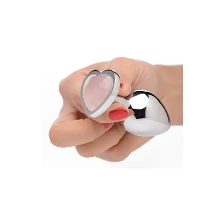 Master Series Rose Quartz Heart Medium Plug - Aluminum & Gemstone Pink