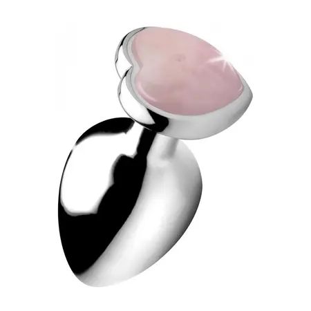 XR Brands Rose Quartz Heart Anal Plug Large - Aluminum & Gemstone Pink