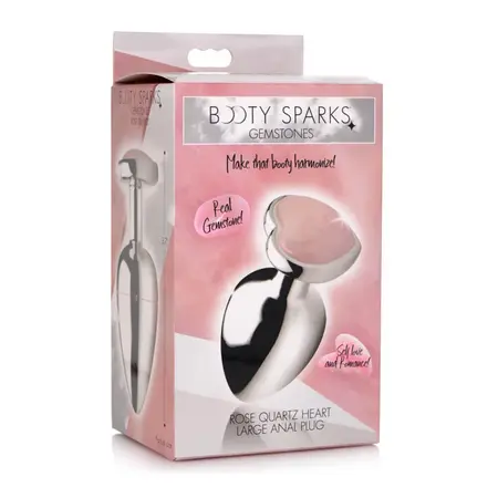 XR Brands Rose Quartz Heart Anal Plug Large - Aluminum & Gemstone Pink