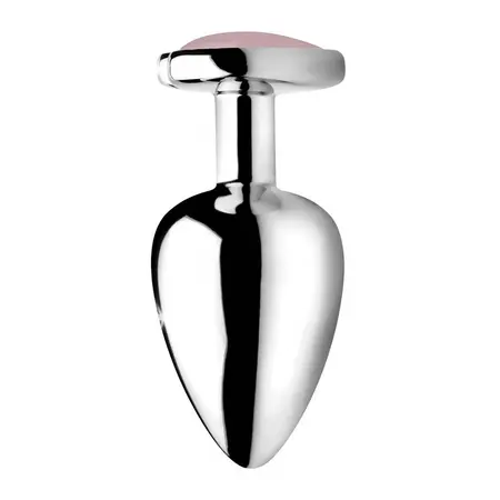 XR Brands Rose Quartz Heart Anal Plug Large - Aluminum & Gemstone Pink