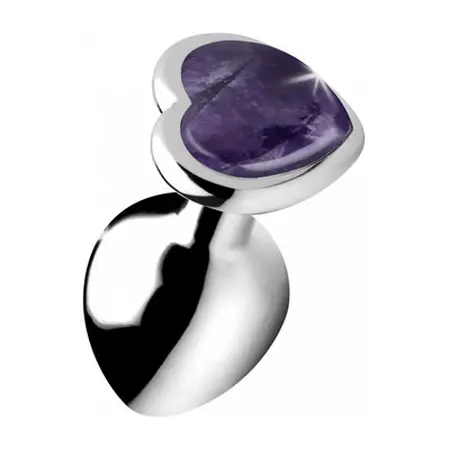 XR Brands Amethyst Heart Medium Intimate Plug - Aluminum & Gemstone