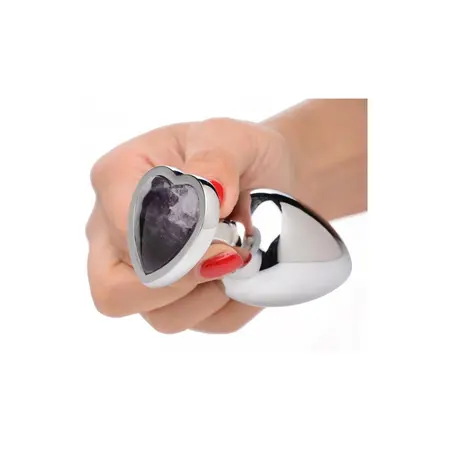 XR Brands Amethyst Heart Plug Large - Aluminum & Amethyst, 3.3'' Purple