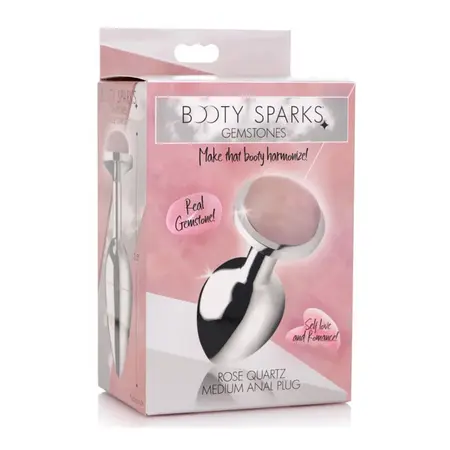 XR Brands Rose Quartz Gem Plug Medium - Aluminum, Pink Crystal Base
