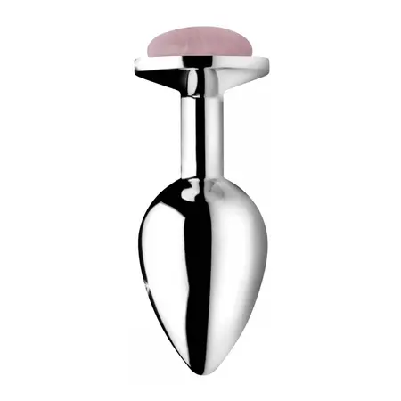 XR Brands Rose Quartz Gem Plug Medium - Aluminum, Pink Crystal Base