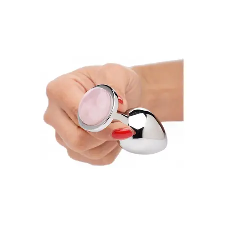 XR Brands Rose Quartz Gem Plug Medium - Aluminum, Pink Crystal Base