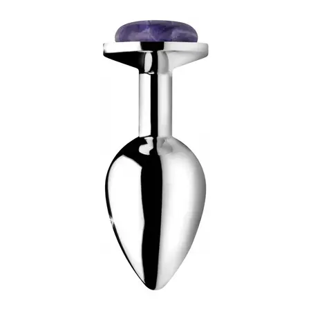 XR Brands Amethyst Gem Metal Plug Medium - Aluminum, Purple Stone