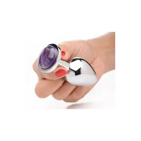 XR Brands Amethyst Gem Metal Plug Medium - Aluminum, Purple Stone