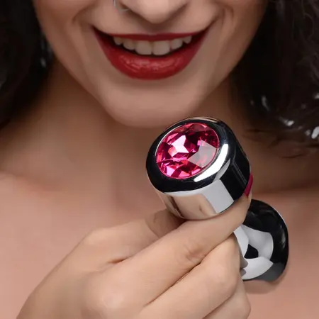 XR Brands Weighted Aluminum Plug Large Pink Gemstone Base