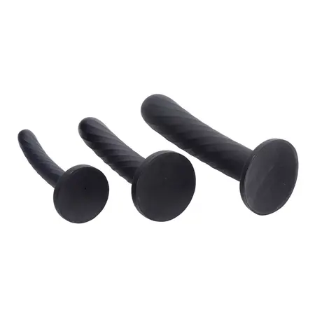 XR Brands Strap-On Silicone Set 3-Piece Black Adjustable Harness
