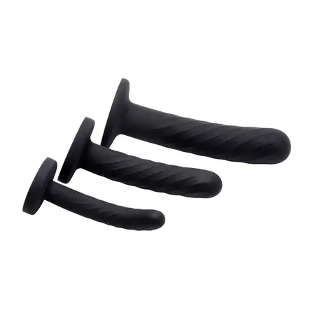 XR Brands Strap-On Silicone Set 3-Piece Black Adjustable Harness