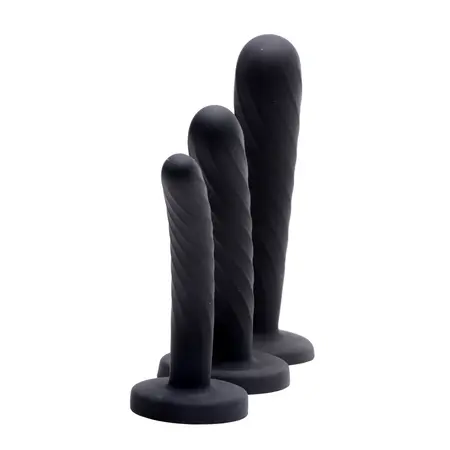 XR Brands Strap-On Silicone Set 3-Piece Black Adjustable Harness