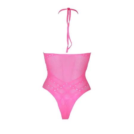 Shots Neon Halter Neck UV-Activated Bodysuit Neon Pink, Size XS/XL