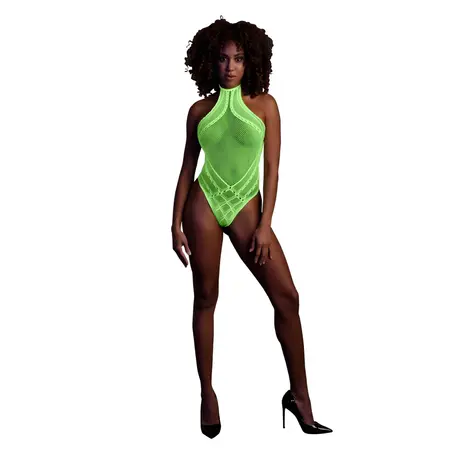 Neon Lingerie Bodysuit od Shots - Halter Vrat, UV Reaktivan, Neon Zelen