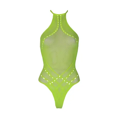 Neon Lingerie Bodysuit od Shots - Halter Vrat, UV Reaktivan, Neon Zelen